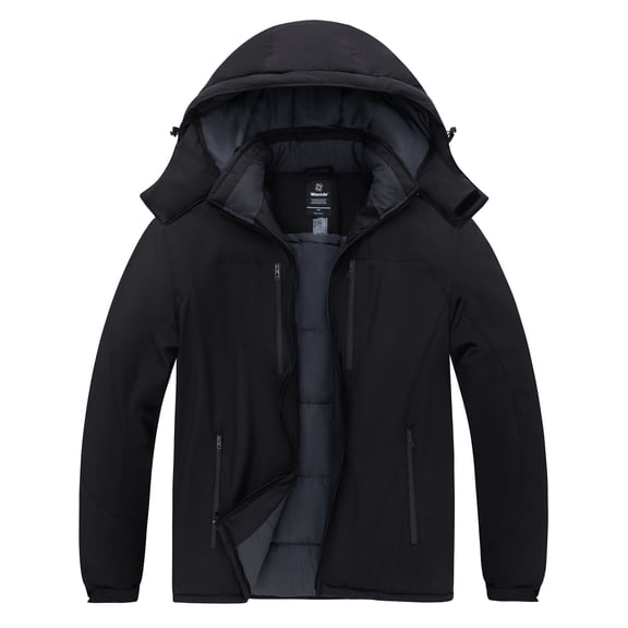 Wantdo Men's Big and Tall Jacket Winter Snow Jacket Waterproof Ski Coat Hooded Outerwear Coat Black 4X