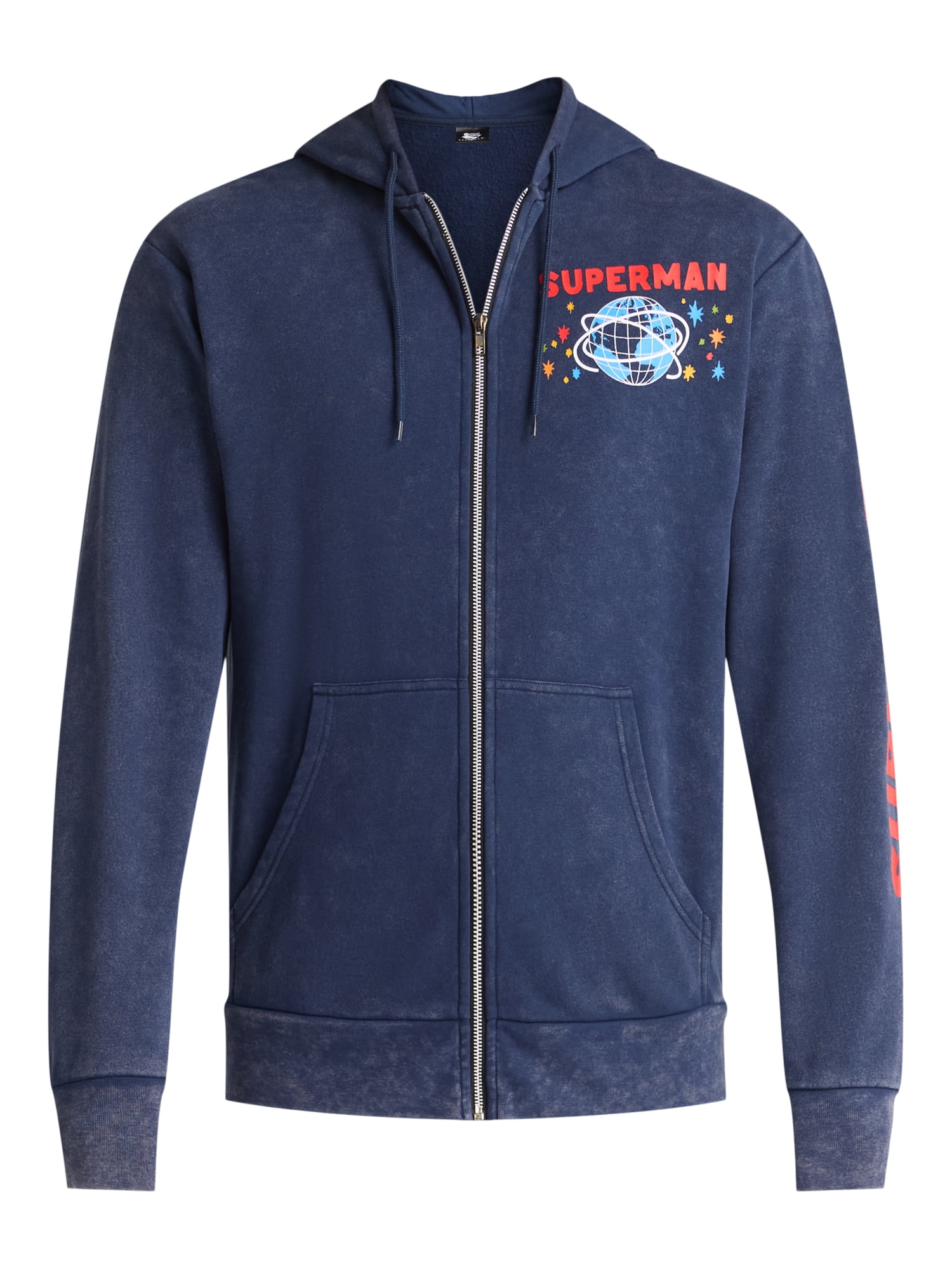 Superman Men's and Big Men's Mineral Wash Graphic Zip Hoodie, Sizes S-3XL