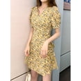thumbnail image 4 of Women'S Summer Sundress: Floral Short Sleeve V-Neck Wrap A-Line Midi Dress Yellow M, 4 of 8