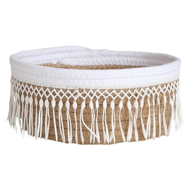GOOHOCHY 1 cesta de tela para guardar artículos diversos, organizador de artículos diversos con borlas para la mesa del hogar.