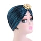 thumbnail image 5 of Xiao Hua Turbante elástico con volantes y lentejuelas para mujer, con broche de cristal extraíble (negro), 5 of 5