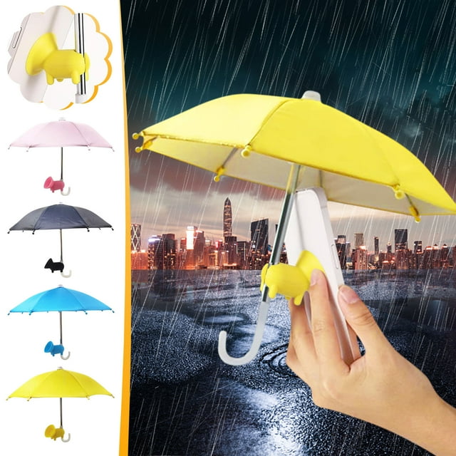 Universal Phone Stand with Sunshade Umbrella | Outdoor Mobile Device Sun & Rain Protector | Strong Suction Cup Base | Polyester Fabric Cover | 25x20.8cm Umbrella