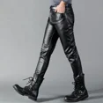 thumbnail image 4 of Pantalones de cuero para hombre, ajustados, elásticos, a la moda, de cuero PU, para motociclista, para club nocturno, fiesta y baile, finos, 4 of 5