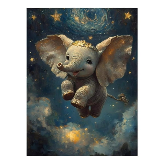 Diamond Art Kits for Adults - 5d Flying Baby Elephant Night Sky Diamond Painting for Adults, Diamond Art for Adults Beginners, Diamond Painting Kits for Adults for Home Wall Decor