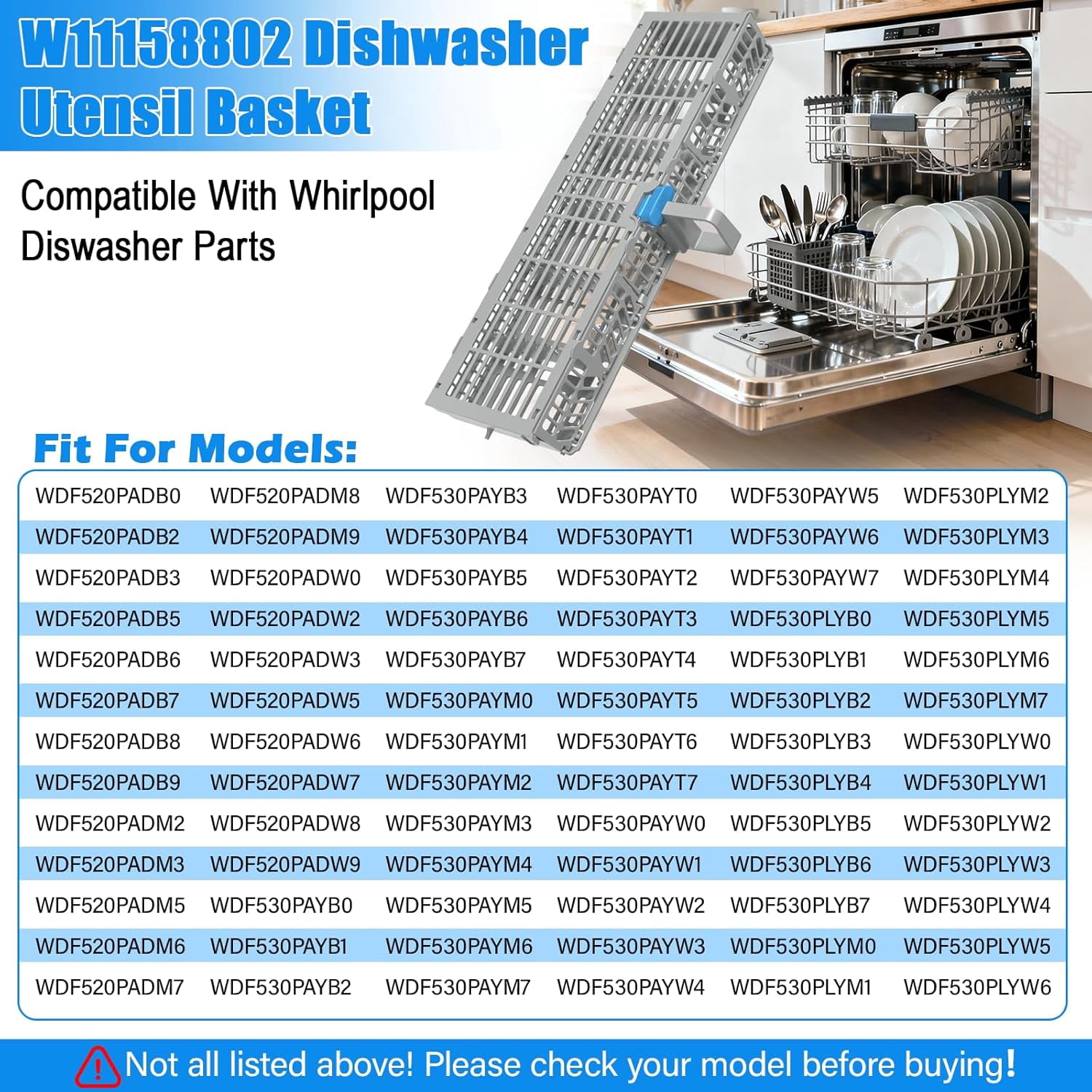 UPGRADED  Dishwasher Silverware Basket Compatible with Whirlpool Dishwasher Silverware Basket Parts 8535075 Utensil Basket W10360461 W10629541 PS12347808 WDF520PADM0 WDF730PAYM0