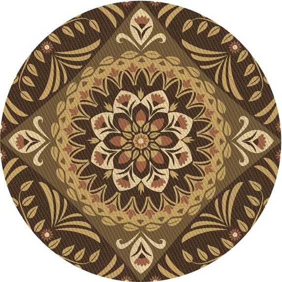 Ahgly Company Machine Washable Indoor Round Transitional Caramel Brown Area Rugs, 8' Round
