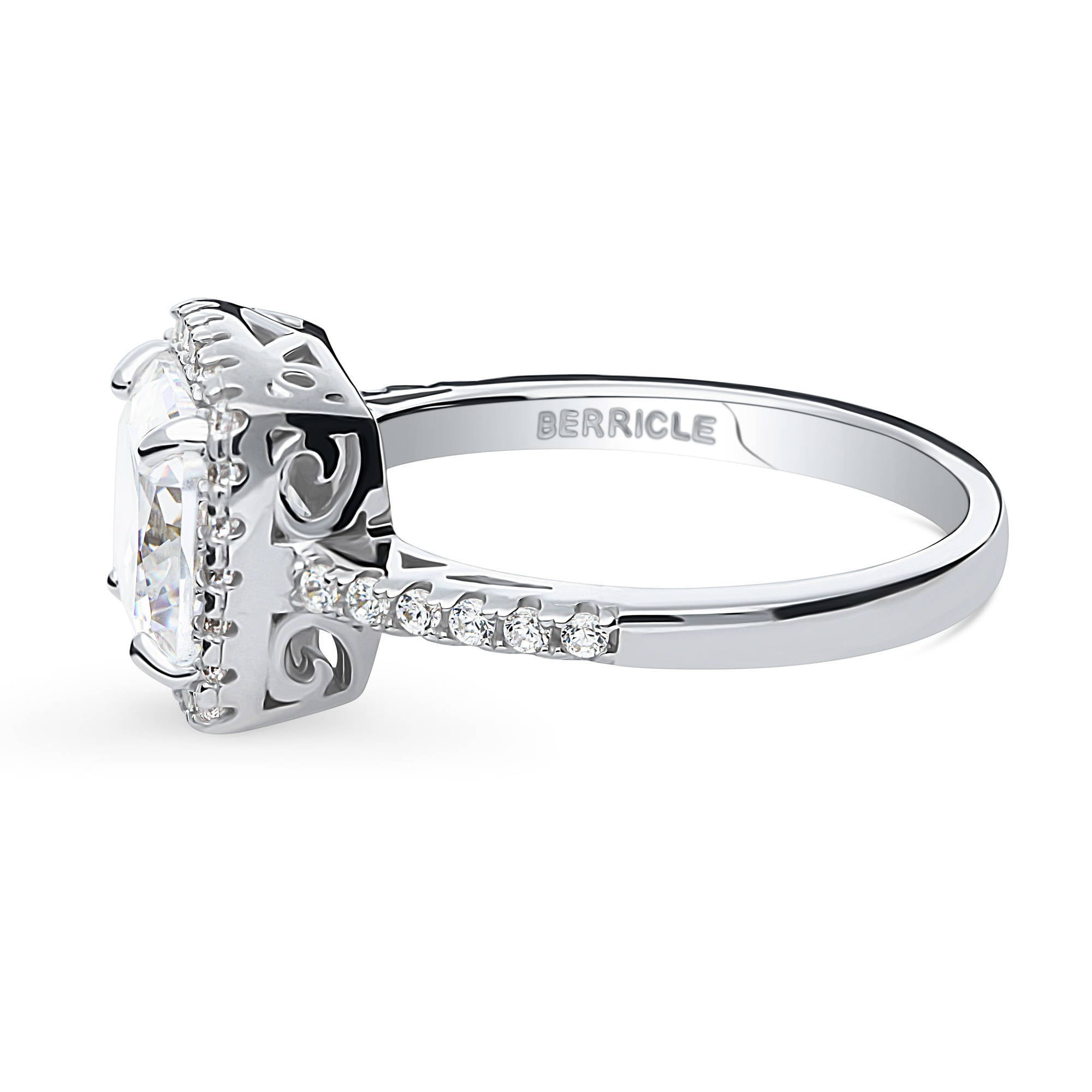 BERRICLE Sterling Silver Halo Wedding Engagement Rings Cushion Cut Cubic Zirconia CZ Promise Ring for Women, Rhodium Plated Size 6.5