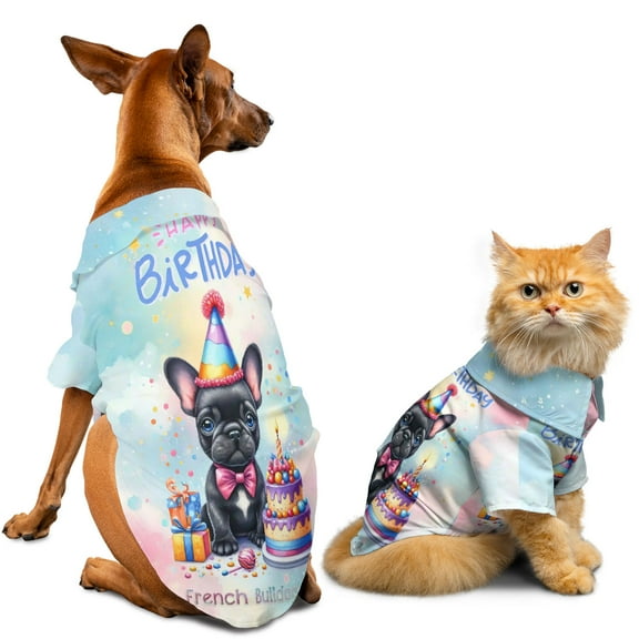Happy Birthday Cute Puppy French Bulldog with Cake Gifts Party Hat Hawaiian Summer Shirt for Small Medium Large Dog Cat Dog Lover Gifts - 00029