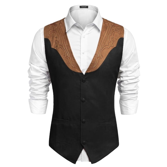 COOFANDY Men's Suede Leather Suit Vest Casual Western Vest Jacket Slim Fit Cowboy Waistcoat