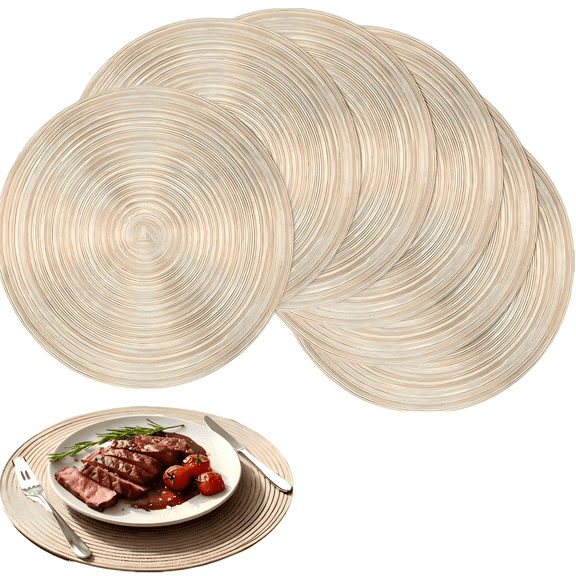 6 Pack Round Placemats, 15 Inch Placemats Set of 6, Woven Cotton Polyester Blend Place Mats for Dining Table, Beige