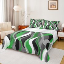 Manfei Green Stripes Adult Bed Sheets, Abstract Ombre King Sheets, Chic Geometric Artwork Sheet Set, Microfiber Bedroom Decor, 4 Pieces