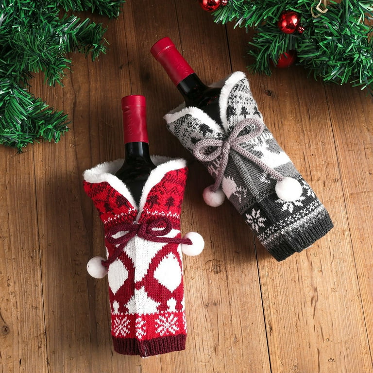 Travelwant Christmas Sweater Wine Bottle Covers Plaid Wine Bottle