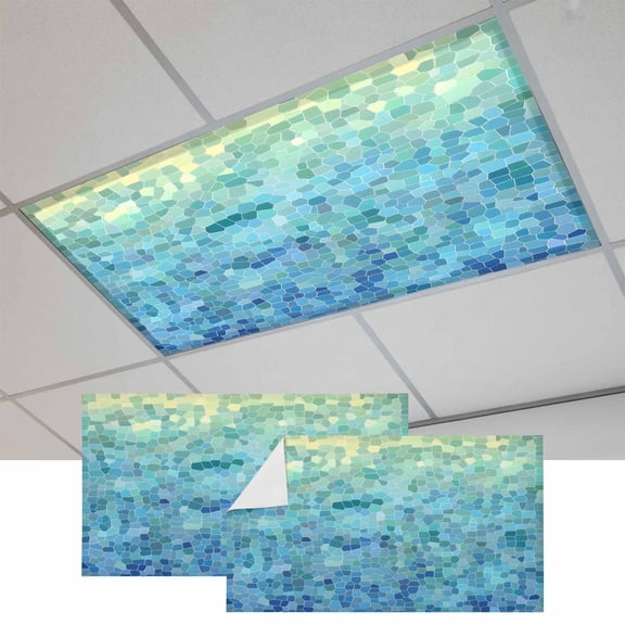 Turquoise Blue Teal Fluorescent Light Covers, Chic Stained Glass Texture Aesthetic Magnetic Light Covers for Ceiling Lights, Fluorescent Ceiling Shade for Classroom Bedroom Office 4x2Ft x 2PCS