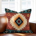 thumbnail image 2 of Teal Red Tribal Geometric Throw Pillow Cover Vintage Boho Native Abstract Cotton Linen Cushion Cover Throw Pillow Case with Invisible Zipper for Couch Sofa Bed Chair Car 26x26 Inch, 2 of 9