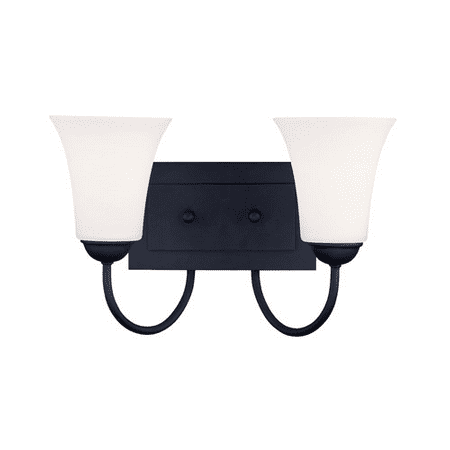 

Bathroom Vanity 2 Light With Hand Blown Satin Opal White Glass Black size 14.5 in 200 Watts - World of Crystal