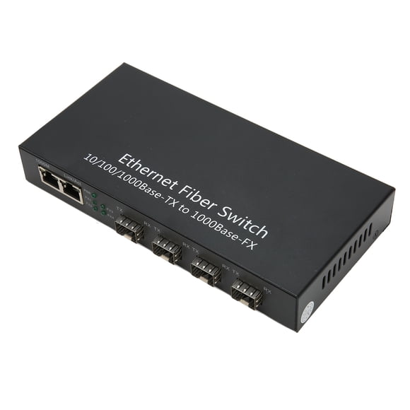 SFP Ethernet Fiber Switch, Up to 120km, 4 Optical Port, 2 Electrical Port, 10/100/1000M Ethernet Fiber Transceiver, with LED Indicators, Plug and Play, Metal