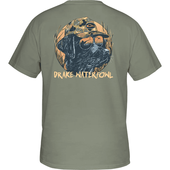 Drake Waterfowl Mens Pocket T-Shirt - Pop Art Old School Lab Short Sleeve Design-Desert Sage-xxxl