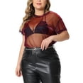 thumbnail image 5 of Agnes Orinda Women's Plus Size Party Top Sheer Mesh Holographic See Through Blouse 4X Black Red, 5 of 7