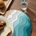 thumbnail image 3 of Teal Green Round 13 Inch Placemats Set of 2, Geometric Brown White Beach Waves Gradient HeatResistant Non Slip Place Mats for Dining Table, Wipeable Braided Kitchen Table Mats for Housewarming, 3 of 9