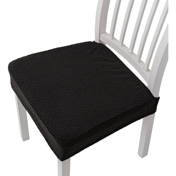 Chair Seat Covers for Dining Room Set of 2, Stretch Jacquard Removable and Washable Chair Covers, Protector Chair Cushion Black