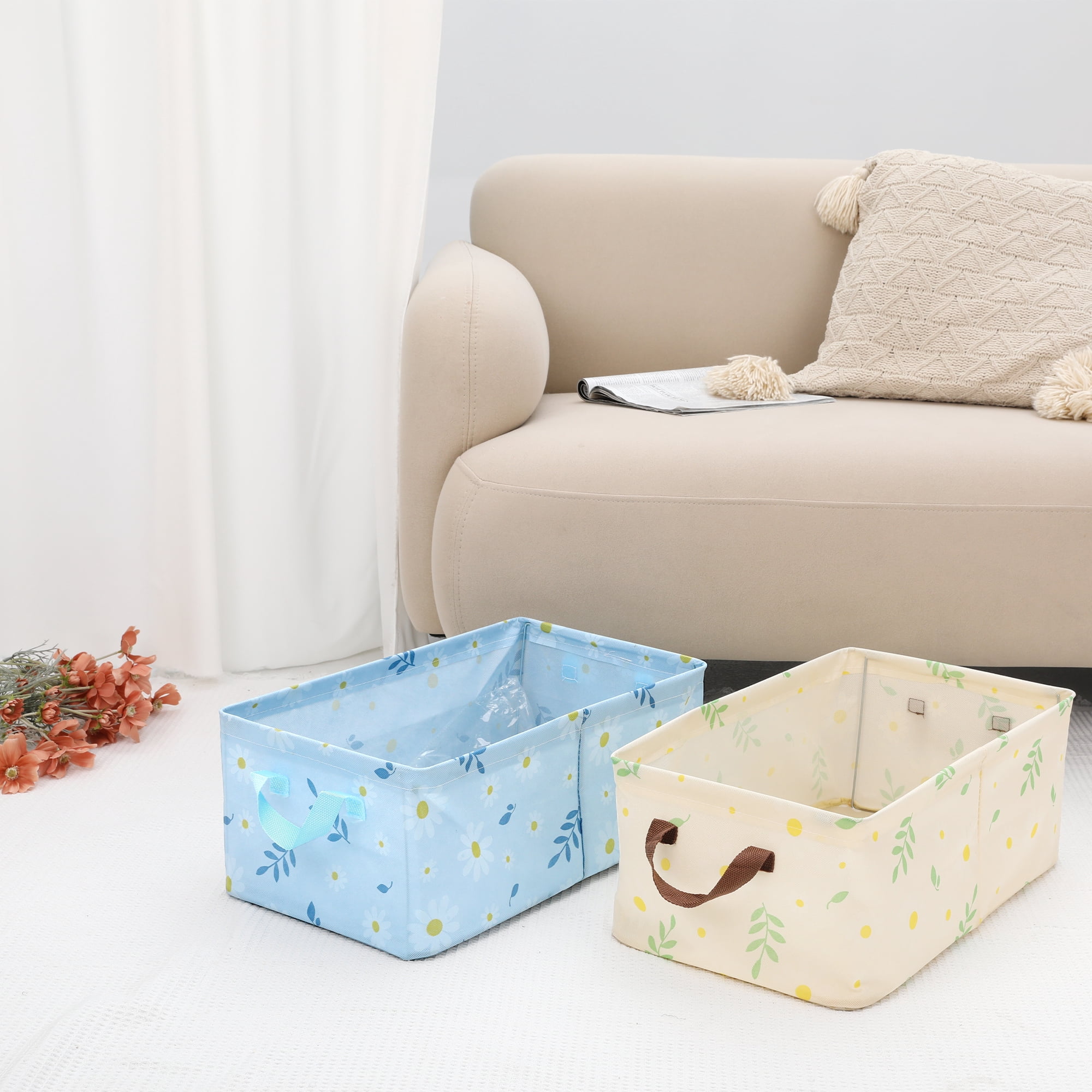 Unique Bargains Storage Cube Collapsible Storage Basket with Handles for Shelves 1pk Blue