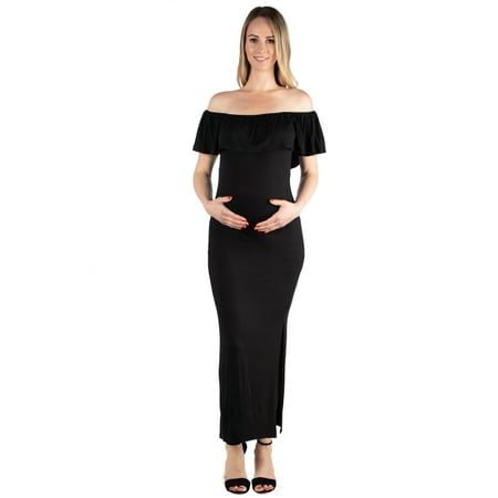 

24seven Comfort Apparel Ruffle Off The Shoulder Maternity Maxi Dress
