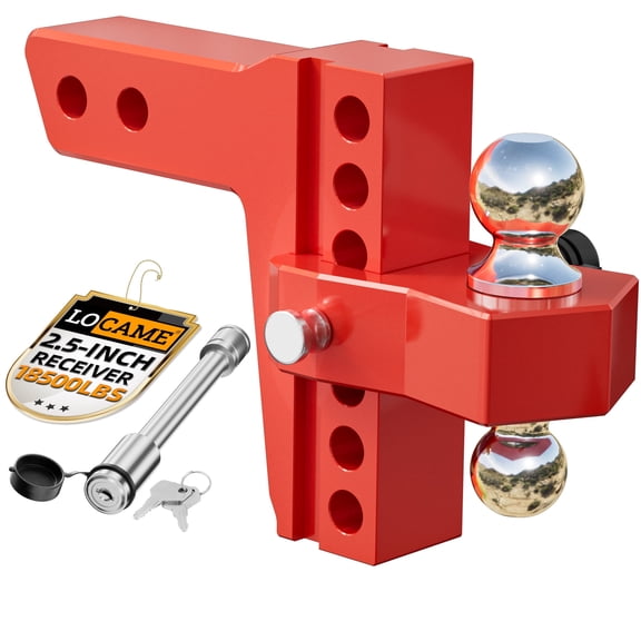 LOCAME Adjustable Trailer Hitch, Fits 2.5-Inch Receiver Only, 8-Inch Drop/Rise Aluminum Drop Hitch,18,500 LBS GTW-Tow Hitch for Heavy Duty Truck with Double Stainless Steel Locks, Red