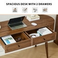 thumbnail image 3 of YOCWO Modern Home Office Desk with 2 Drawers and 2 Flip-top Storage, Oval Computer PC Desk Table, Vanity Desk with Fluted Curved Table Edge, Walnut, 3 of 9