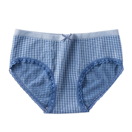 

YXGla Woman Lattice Seamless Mid Waist Lace Hem Solid Color Cotton Underwear Briefs