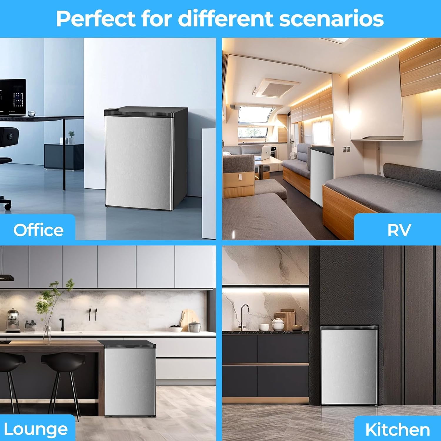 2.56 Cu.Ft Mini Fridge with Freezer,Small Refrigerators with 7 Adjustable Thermostat,Low Noise,Energy Saving,Compact Refrigerators for College Dorm,Office,Bedroom,Apartment,Stainless Steel Sliver