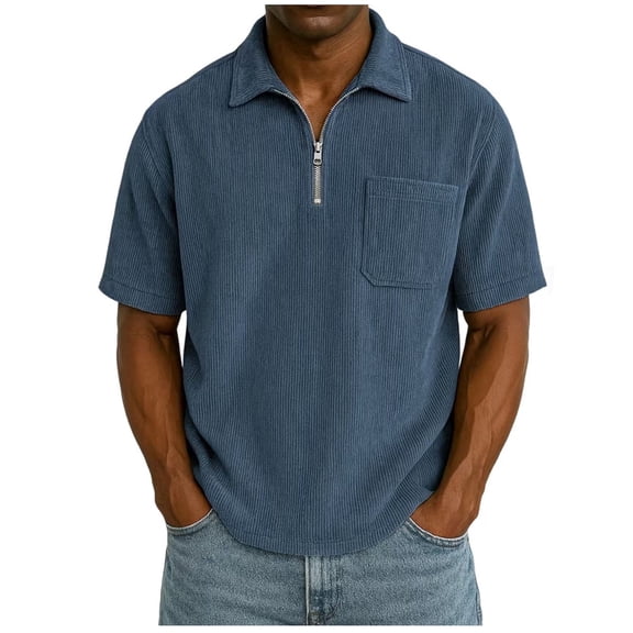 S-5X Plus Size Golf Shirts for Men Big & Tall Short Sleeve T-Shirts with Pocket and Zipper Collared Casual Solid Color Pullover Going-Out Tees Tops