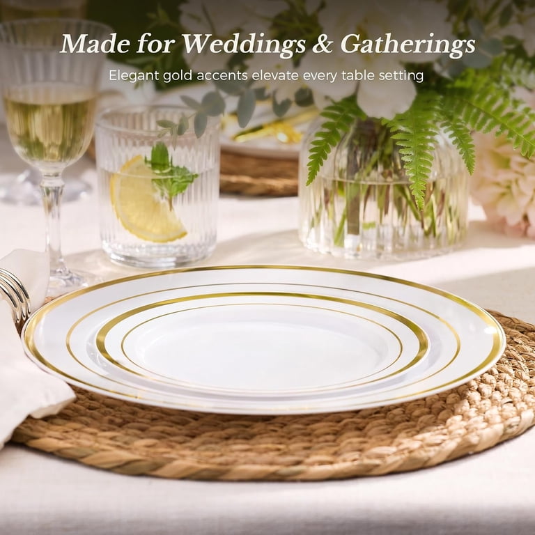 Goodluck Disposable Plastic Plates, 200 Count Gold Rim photo 5