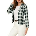 thumbnail image 5 of INSPIRE CHIC Women's Fitted Blazer Notch Lapel Printed Open Front Work Suit Jacket S Black-Plaid, 5 of 9