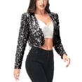 thumbnail image 2 of Anna-Kaci Womens Shiny Sequin Long Sleeve Glitter Cropped Blazer Bolero Shrug, Mermaid, Large, 2 of 8