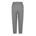 thumbnail image 6 of Lenpel Women's Casual Pants Elastic High Waisted Drawstring Side Button Tapered Leg Pants Loose Beach Trousers with Pockets, 6 of 7
