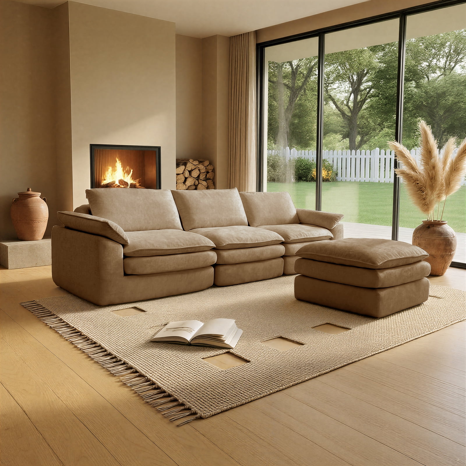 Kelyda 116'' Cloud Sectional Couches L Shaped, Modern Convertible Modular Cloud Chenille Sofa for Living Room Brown