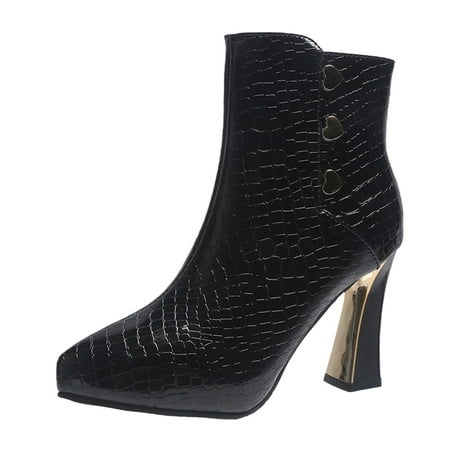

GWAABD Women s Ankle Boots & Booties Black Women Toe Heels Retro Booties Color Solid Pointed Shoes Zipper Short women s boots