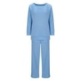 thumbnail image 5 of ChaoHeng Women's Casual Set Linen Cotton 2 Piece Outfits 2024 Clearance,Women's Solid Color Casual Loose Sports Hoodie Top And Pants Set,Blue,XXL, 5 of 6