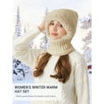 thumbnail image 6 of Mucky Cat Winter 3-in-1 Women's Balaclava Hat - Fleece Lined Beanie with Scarf & Neck Warmer, Cold Resistant Thermal Knitted Ski Mask for Ladies Beige, 6 of 6