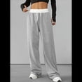 thumbnail image 4 of Pantalones Deportivos Anchos con Cintura de Contraste de Color y Hebilla de Cordón para Mujer. Gris M, 4 of 8