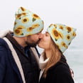thumbnail image 5 of Zufioo Vintage White Polka Dot Sunflower Print Adult Knitted Hat, Unisex Cuffed Brimless Ski Hat, Suitable for Autumn and Winter, 5 of 6