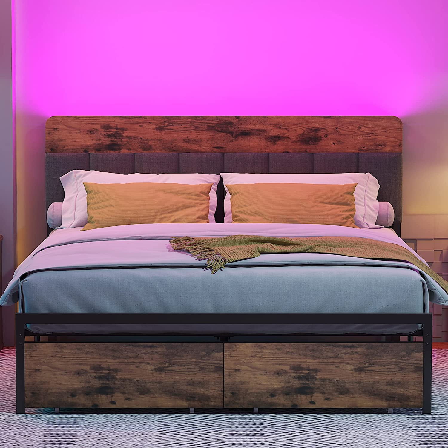 LIKIMIO Full Storage LED Bed Frame with Drawer,Sturdy/Easy Assembly