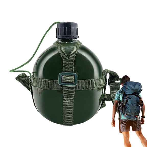 Camping Water Bottle 1L Aluminum Canteen with Shoulder Strap, Leak-Proof Lightweight Outdoor Hydration for Hiking, Fishing, Travel, Backpacking (1pc)