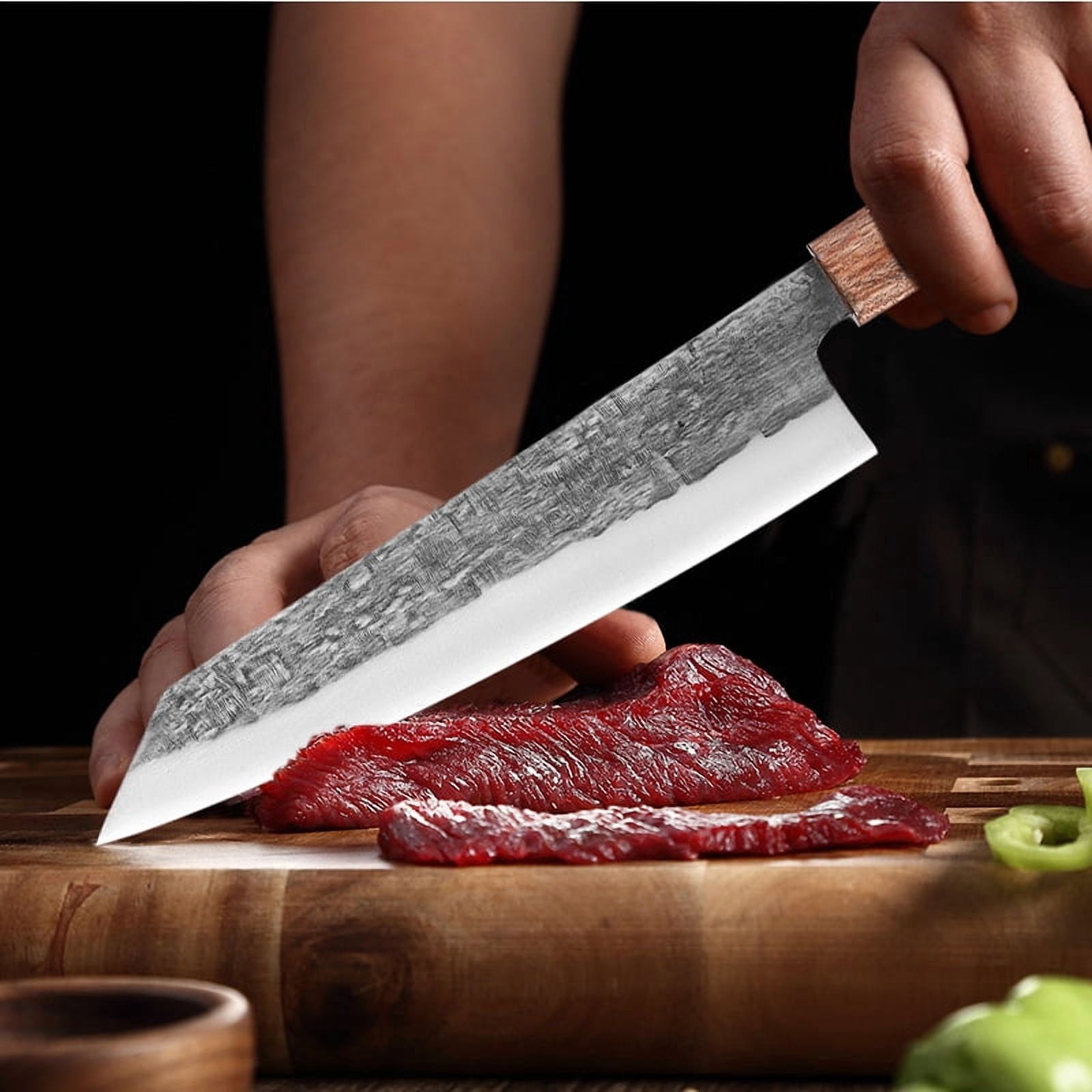 4-Piece Hand Forged Japanese Kitchen Knife Set with Wood Handles, High Carbon Steel Chef Knives, Ultra Sharp Multi-purpose Kitchen Knives for Home Cooking