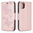 thumbnail image 3 of Allytech iPhone 11 Case (6.1"), Slim Fit PU Leather Folio Butterfly Embossed Shockproof Wrist Hand Strap Flip Cards Holder Wallet Case TPU Back Cover for Apple iPhone 11, Pink, 3 of 8