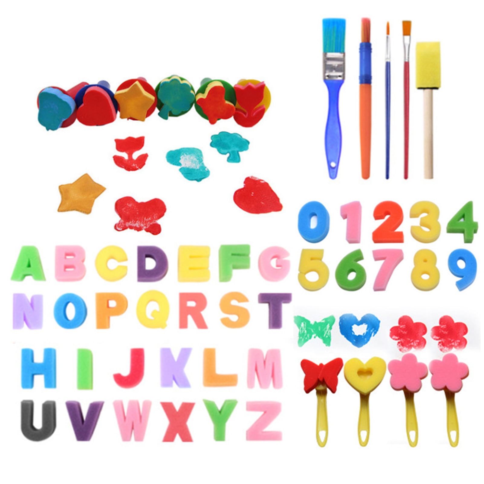Arealer 51pcs Coloured Letters Sponges Digital Stamps with 5 Brushes