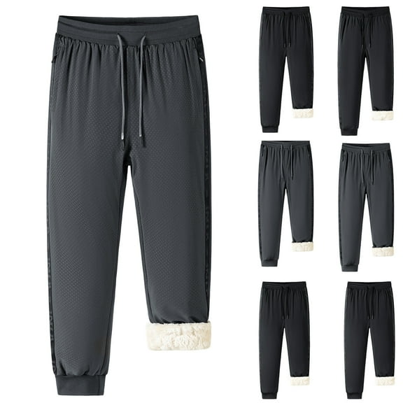 ZRGHAOYLQ Mens Sherpa Lined Sweatpants Big and Tall Winter Fleece Joggers Outdoor Snow Hiking Running Pants Drawstring Elastic Waist Sweat Pants with Pockets