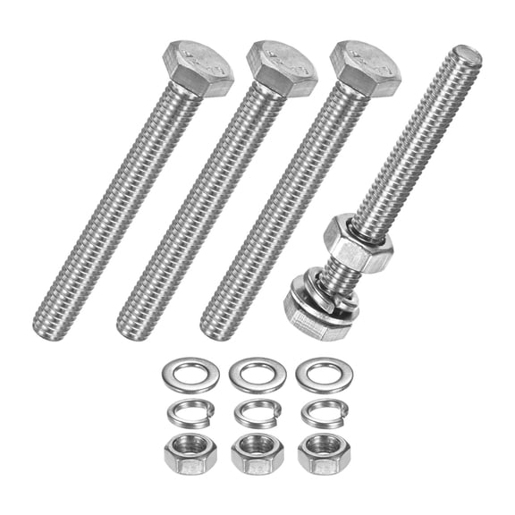 Uxcell 4-Pack Hex Head Screw Bolt with Nuts Flat & Lock Washers M6x50mm
