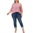 thumbnail image 2 of Agnes Orinda Women's Plus Size Tops Work Round Neck Ruffle Chiffon Blouse Office Top 4X Pink Purple, 2 of 7