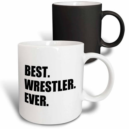 

3dRose Best Wrestler Ever fun wrestling sport gift black and white text Magic Transforming Mug 11oz